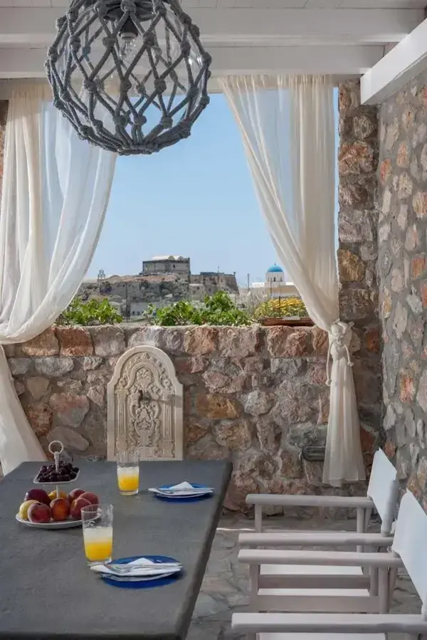 Terrace at Black Gem Villa with caldera and volcano views
