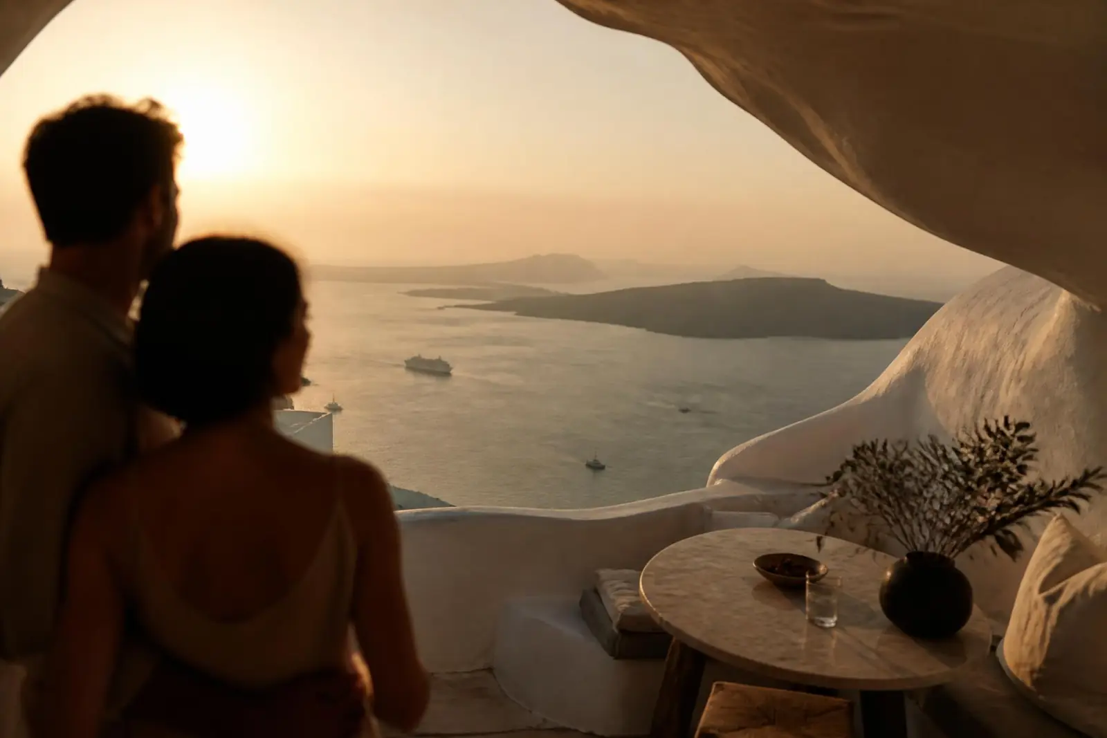 The volcanic islands in the middle of the Santorini caldera