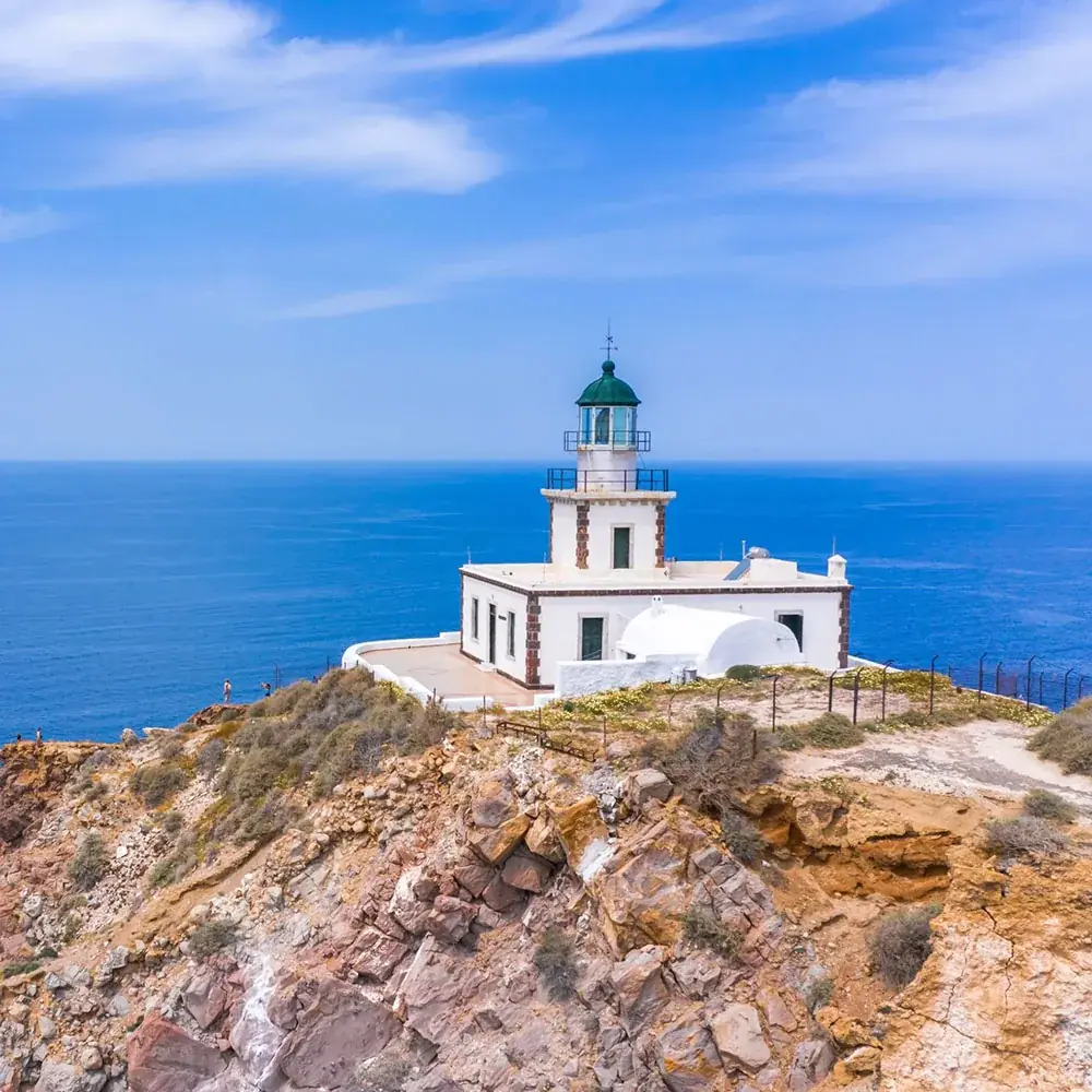 Akrotiri lighthouse and the sea near Nuvia Suites